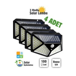 Solar Hareket Sensörlü Güneş Enerjili 3 Mod Duvar Bahçe Karavan Kamp Lambası - 4Adet